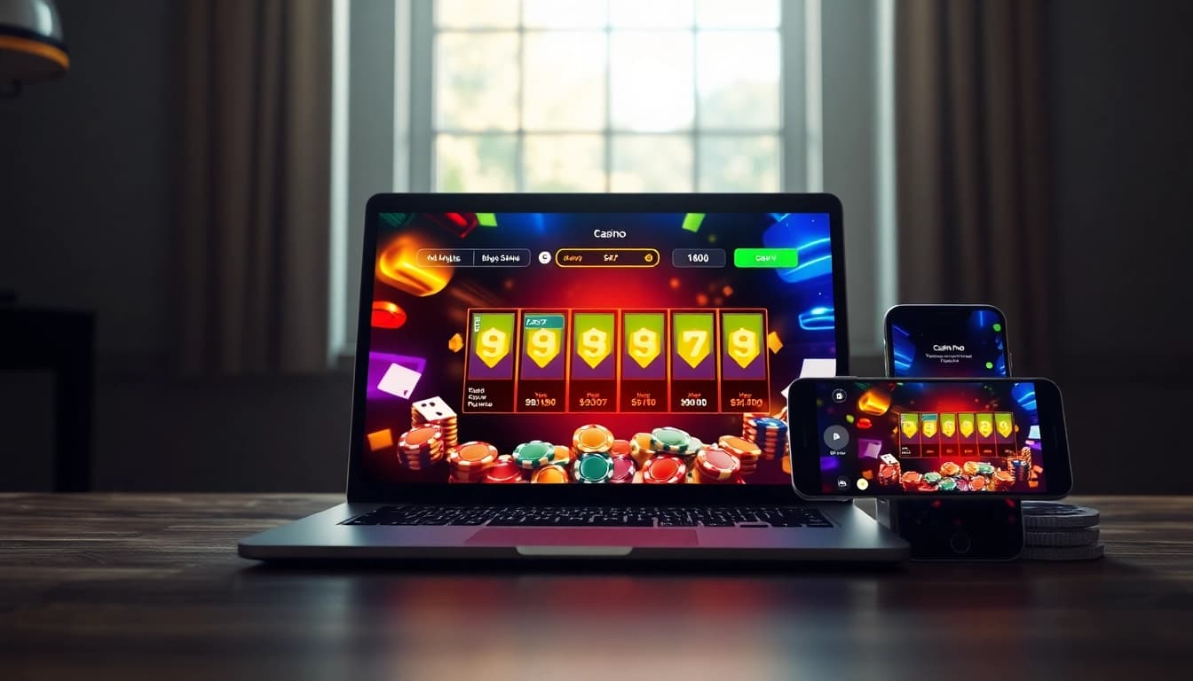 Engage with the best online casino Canada showcasing vibrant gaming screens and chips.