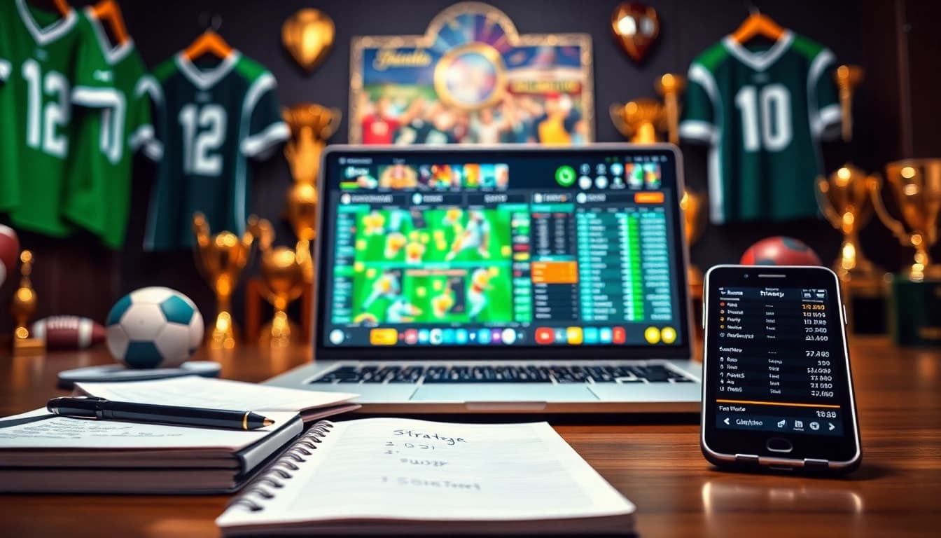 Engaging view of online sportsbooks Oklahoma interface on a laptop amidst sports-themed decor.