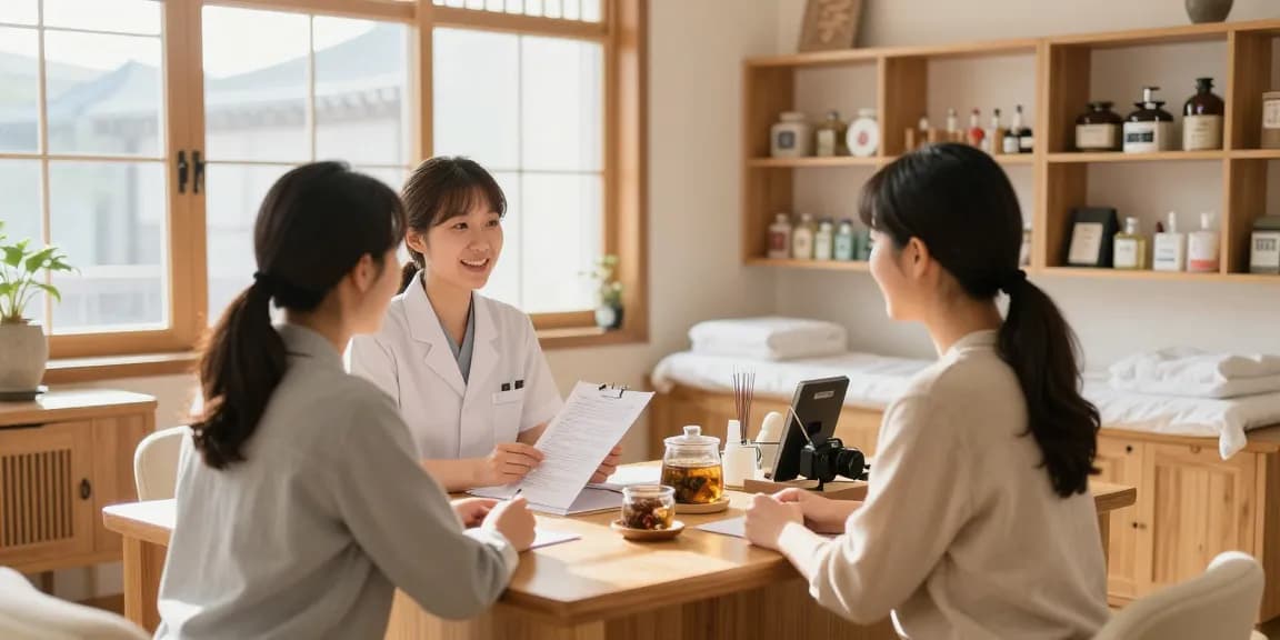 Consultation at 수원교통사고한의원, showcasing professional care for traffic accident recovery.
