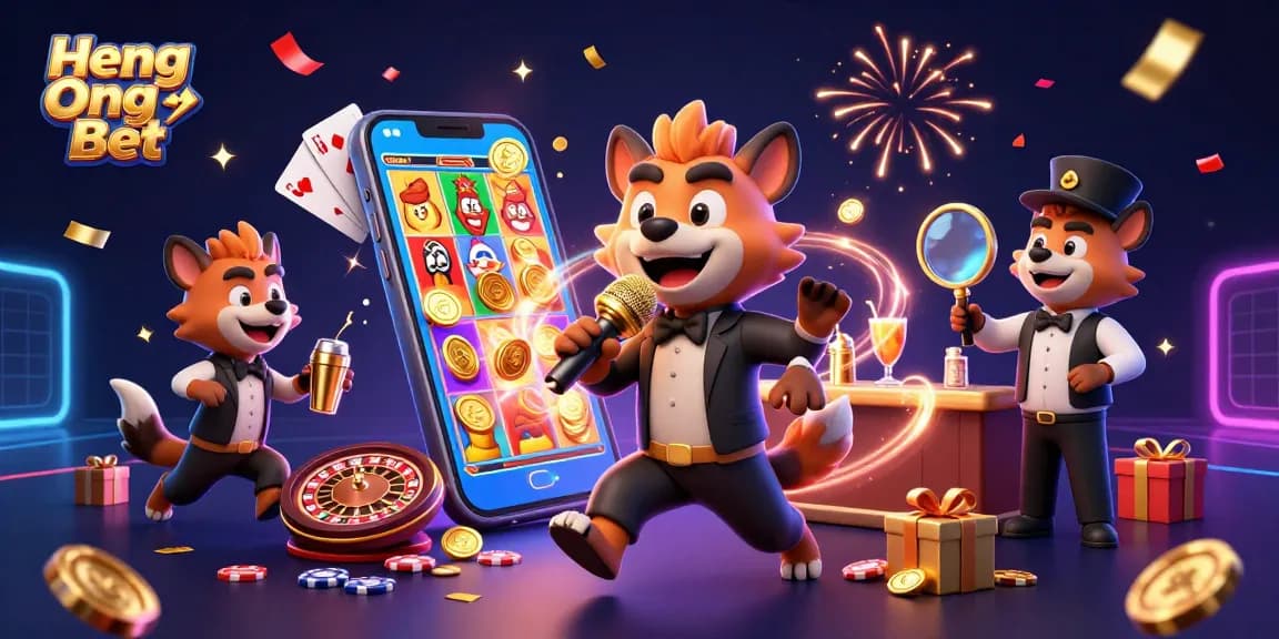 Engaging scene of Heng Ong Bet with hyenas in a comedy casino club, featuring vibrant gaming elements.