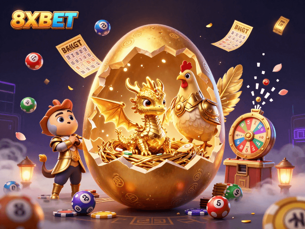 Experience exciting wins with 8XBET’s vibrant gaming scene featuring a golden dragon and dynamic games.
