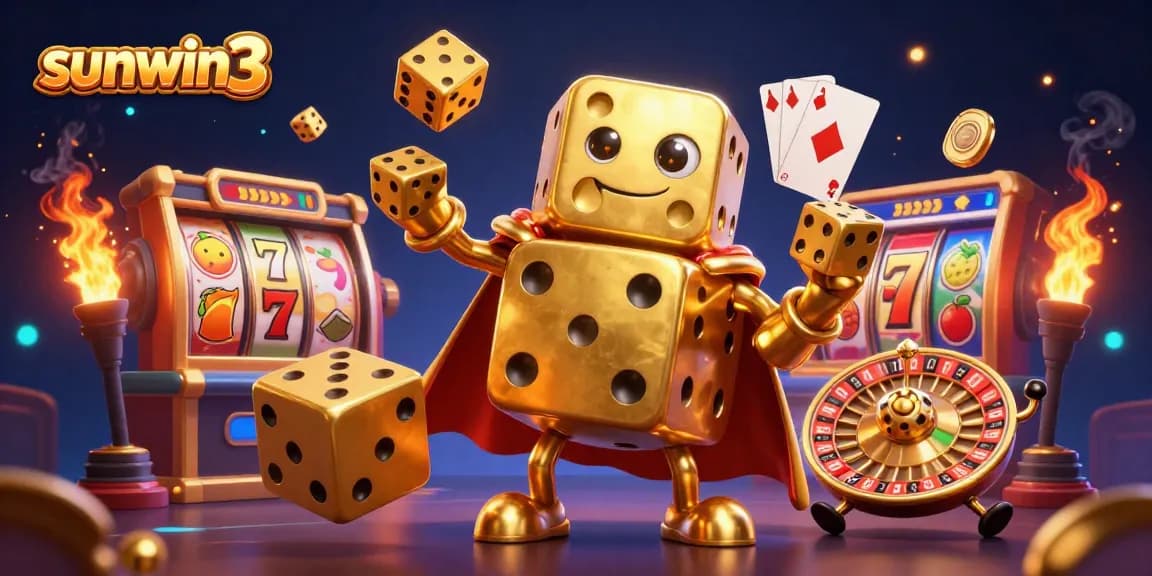 Engage with the thrilling sunwin3 casino experience featuring a golden dice golem and dynamic slot elements.