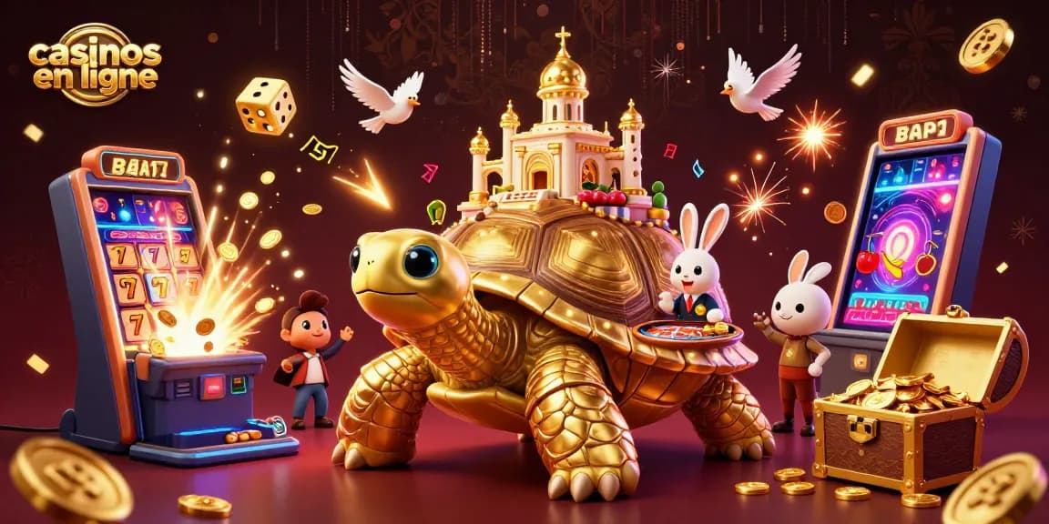 Vivez l'adrénaline des casinos en ligne avec une scène de casino tortue dorée pleine d'excitation et de gains !