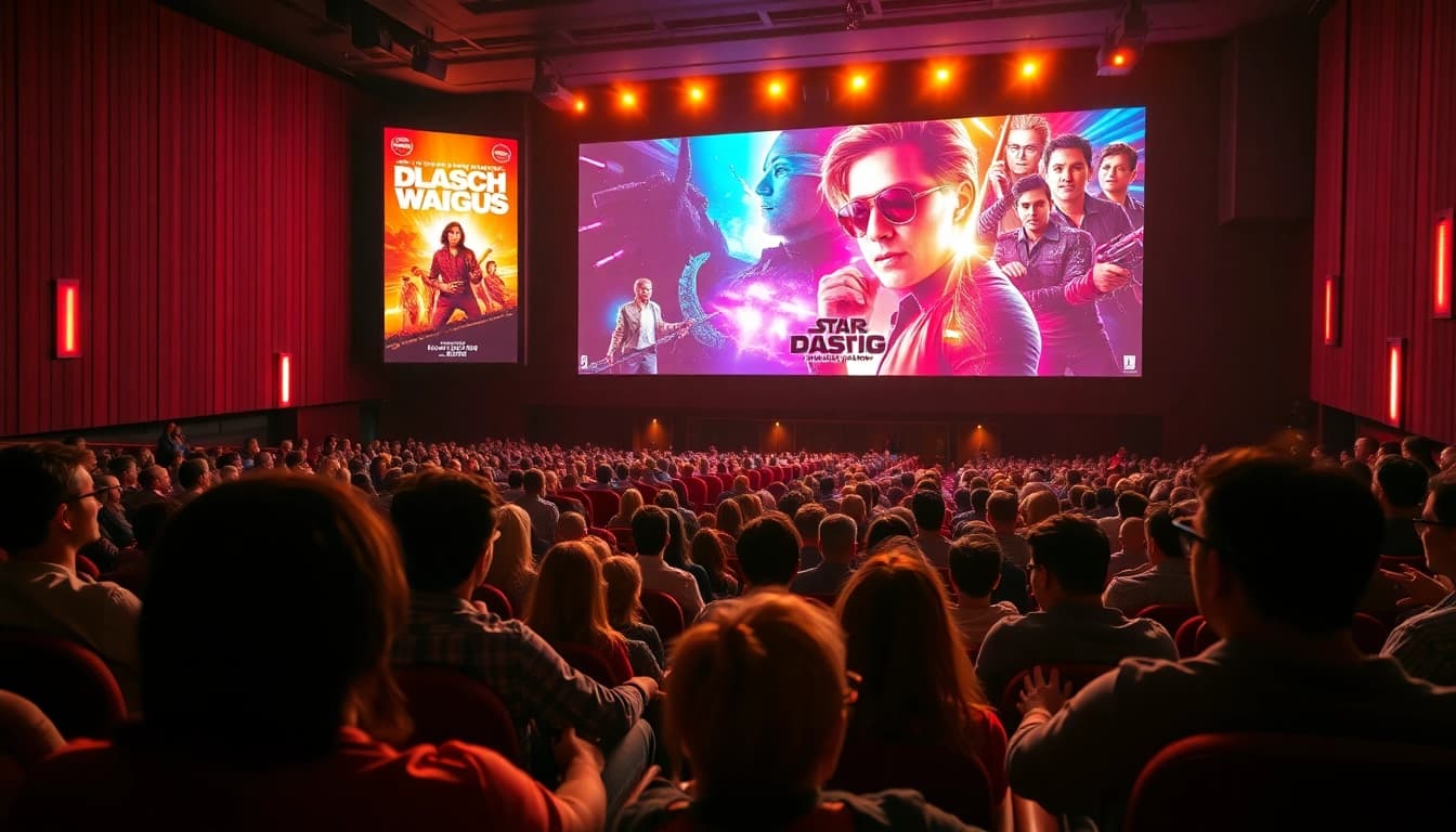 ดูหนังใหม่ชนโรง ในโรงภาพยนตร์ที่เต็มไปด้วยผู้ชมที่ตื่นเต้น