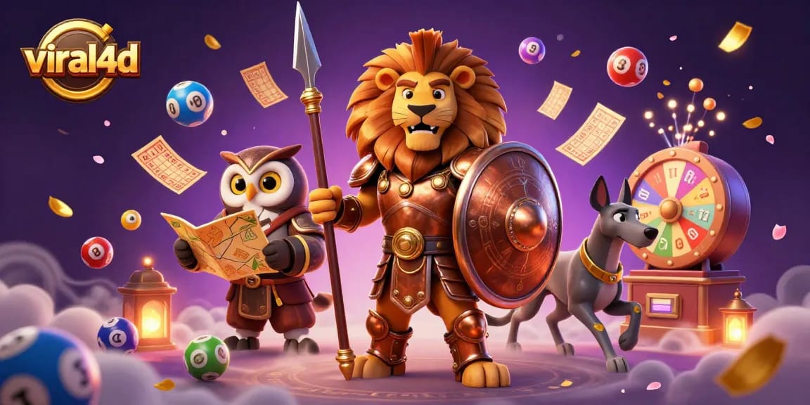 Engage with viral4d lottery excitement featuring a Spartan lion, wise owl, and swift greyhound.