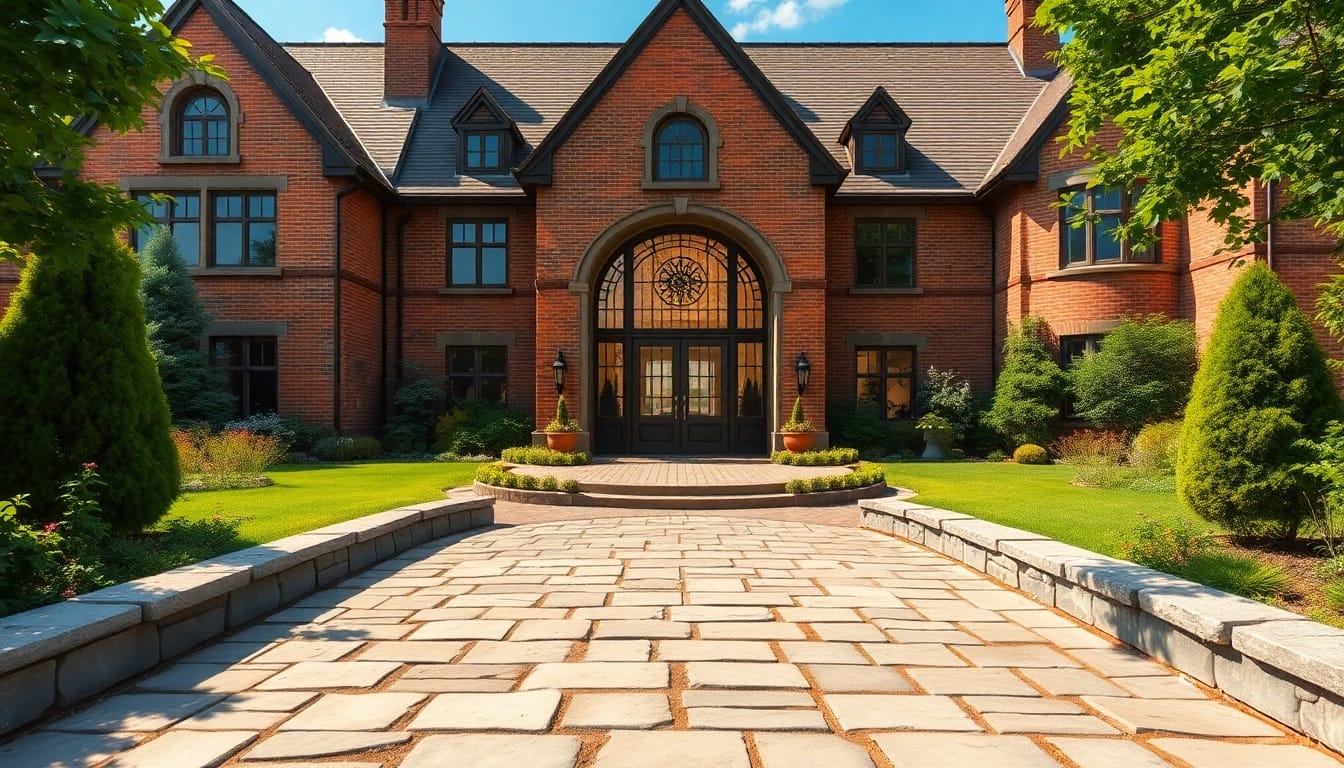 Showcasing the Wellesley Tudor Expansion with elegant architectural details and a lush garden setting.
