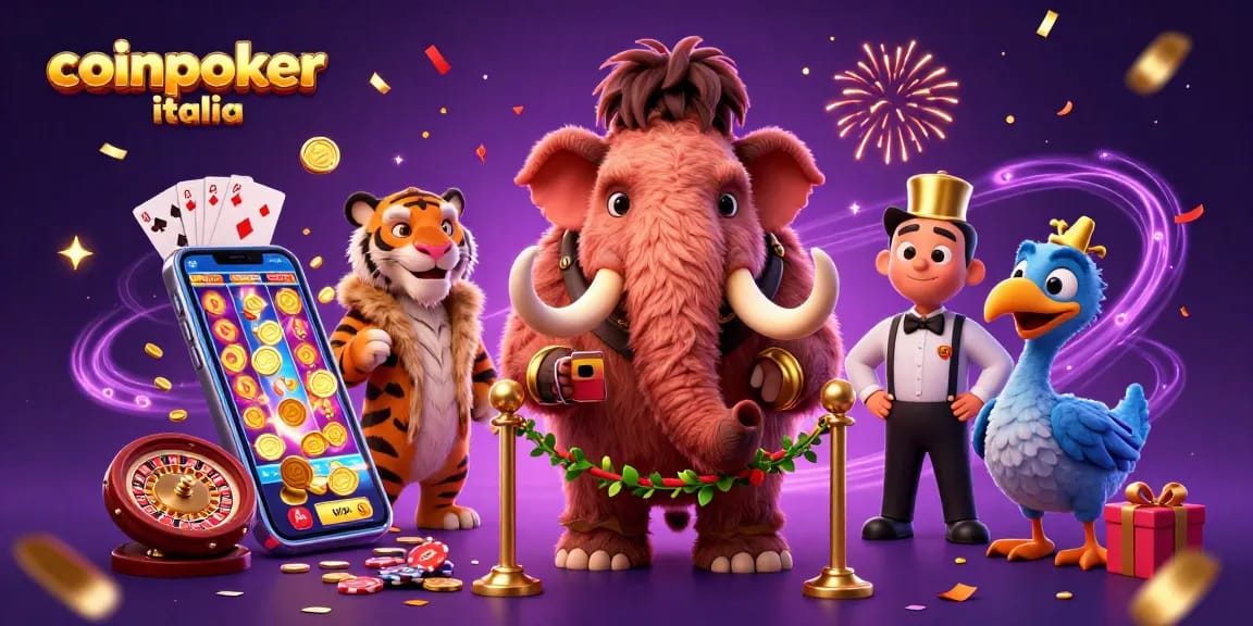 Gioca a coinpoker italia mentre un mammut controlla l'ingresso di un casinò con amici VIP.