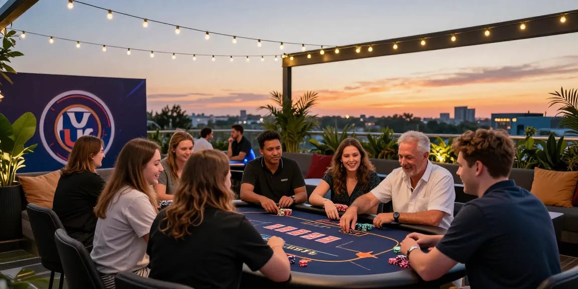 Non UK casino gaming environment at sunset, showcasing lively players and festive atmosphere https://tootingpharmacypractice.co.uk