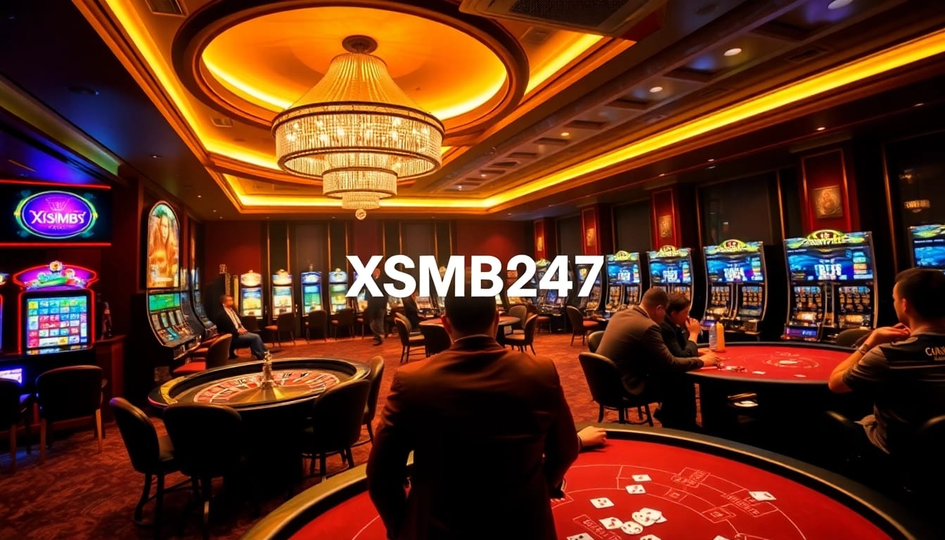XSMB247 players engaging in an exciting casino game at a vibrant poker table.