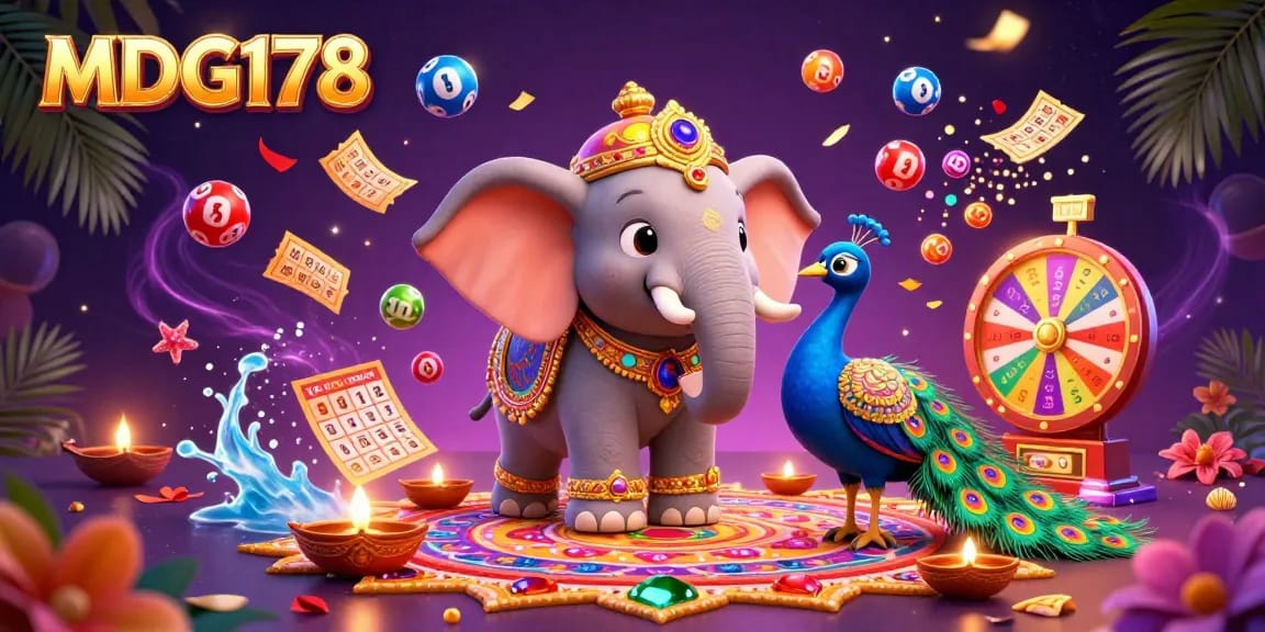 MDG178 menghadirkan suasana menarik dengan elemen permainan lotere seperti bola berwarna dan kartu bingo.