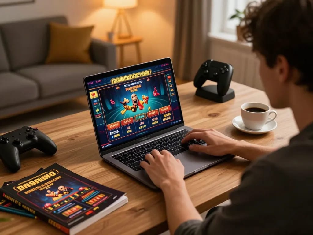 B52 online gaming session with player engaged in poker strategy at modern home setup