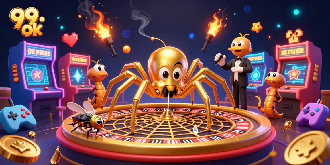 Experience the thrill of 99 ok with a captivating 3D casino scene full of vibrant game elements.
