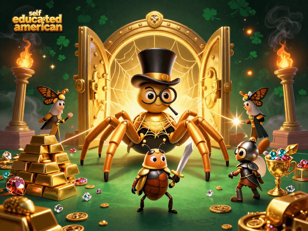 Engage with selfeducatedamerican by spinning golden slots and winning treasures in a captivating casino scene.