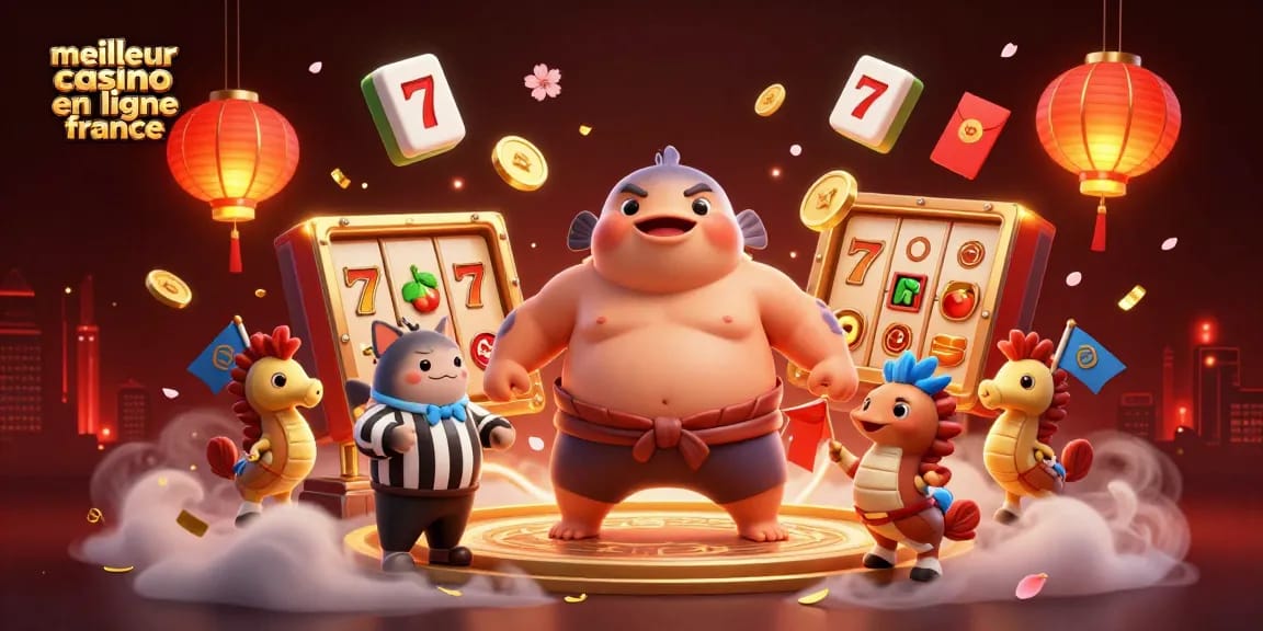 Illustration dynamique montrant le meilleur casino en ligne France avec un fugu et un arbitre poisson-chat.