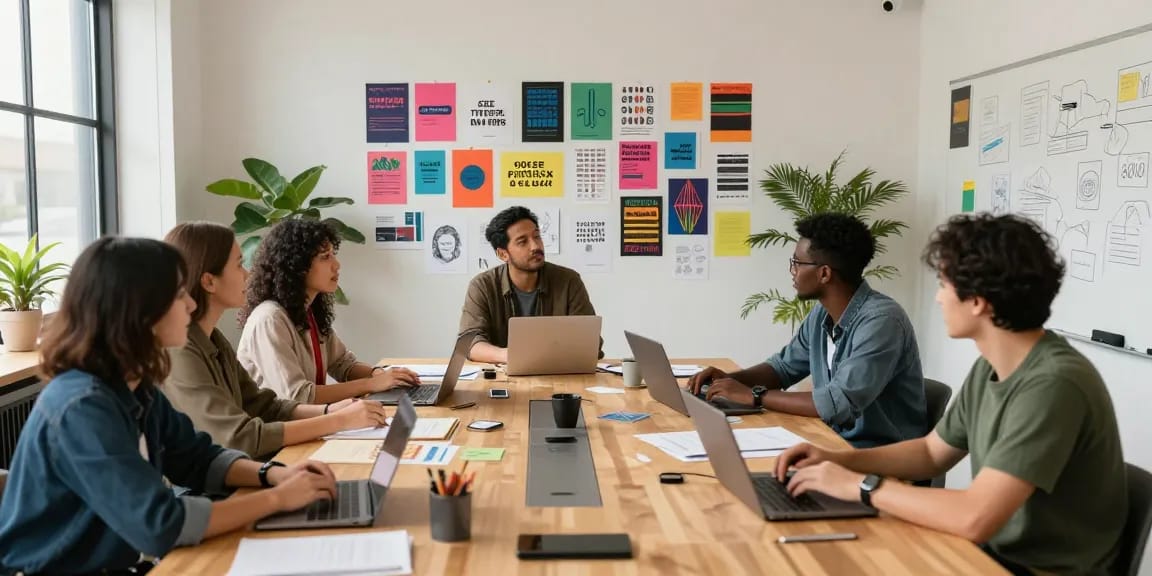 Dynamic team collaboration at Dreambox Studio with vibrant branding concepts and a creative workspace.