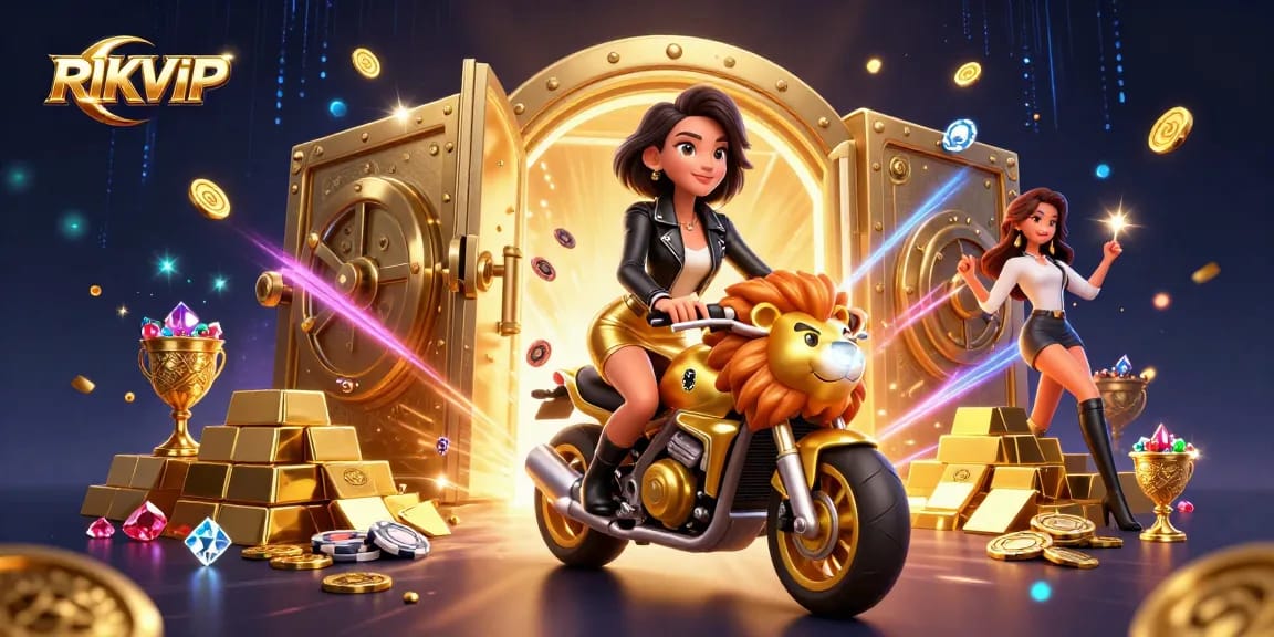 RIKVIP players navigating thrilling games and jackpot treasures in an exciting online casino adventure.