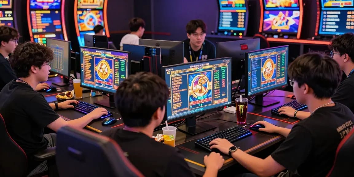 Exciting scene of players in a slot deposit 5000 online gaming competition, showcasing vibrant graphics and competitive spirit.