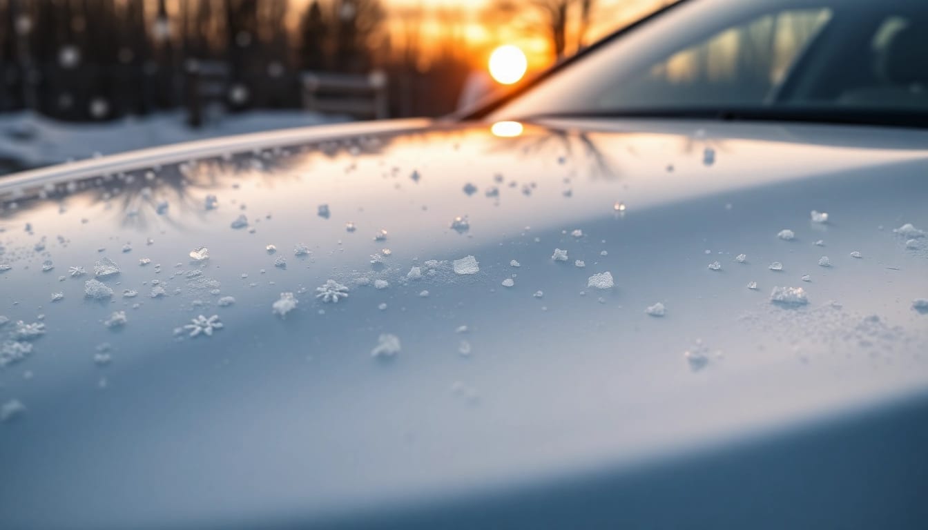 PPF winter road salt protection on a car hood showcases its durability against winter elements.
