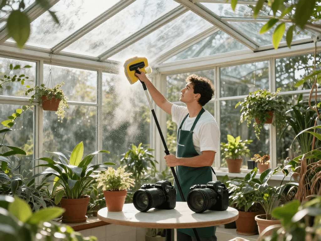 Professionelle Wintergartenreinigung: strahlende Glasflächen und glückliche Pflanzen.