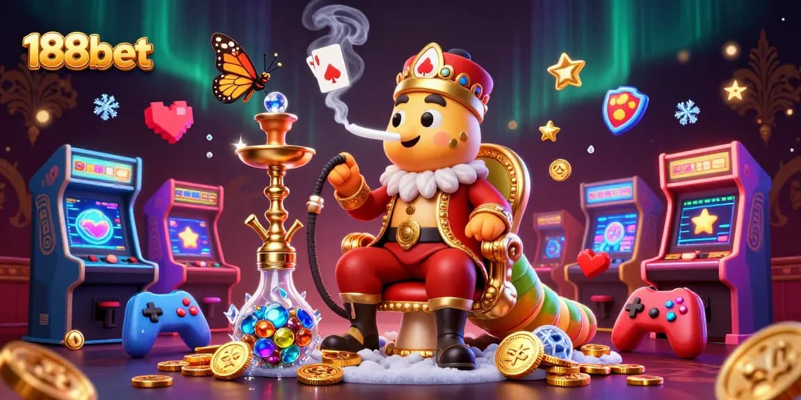 Engage in thrilling action with 188bet in this vibrant 3D casino scene featuring colorful game elements.