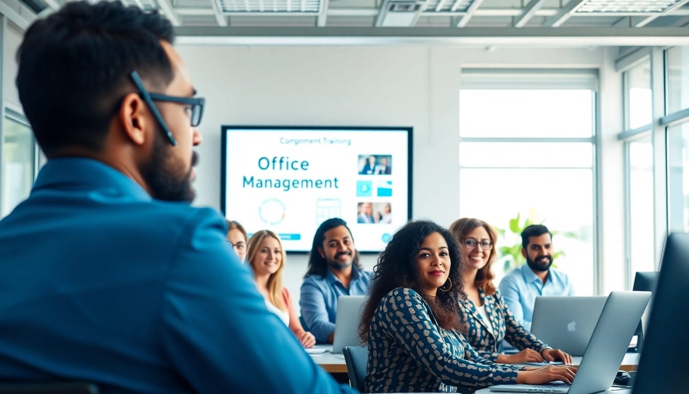 Engaged participants in office manager training enhancing their skills and knowledge in a modern classroom.
