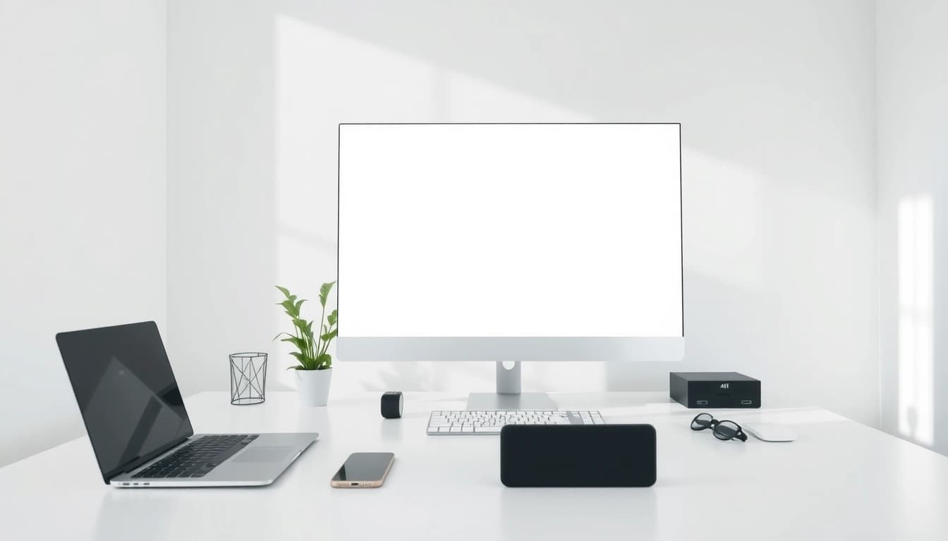 Bright workspace with beyaz ekran on display, enhancing focus and productivity.