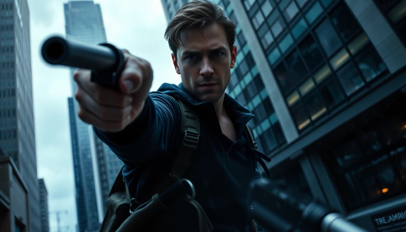 Dynamic action scene featuring a strong character reminiscent of Like Reacher ready for an intense mission.