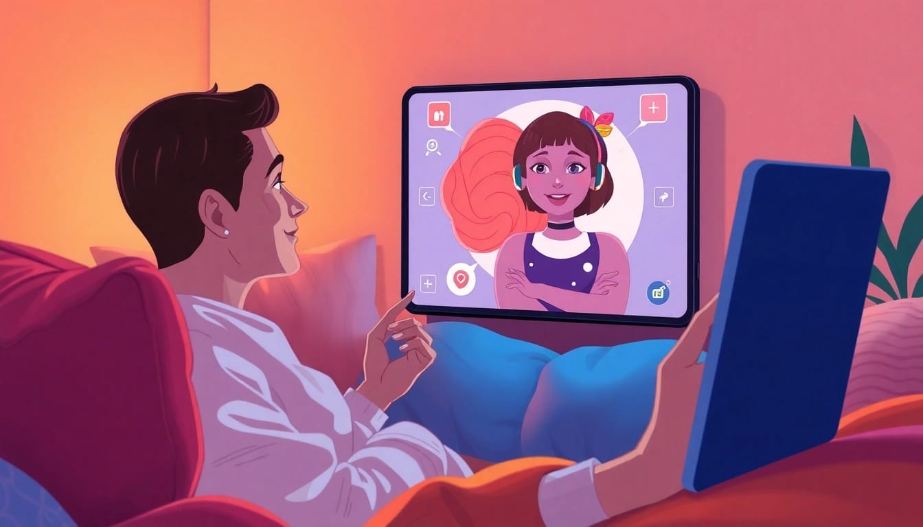 Engaging with an NSFW character AI in an inviting, modern room.
