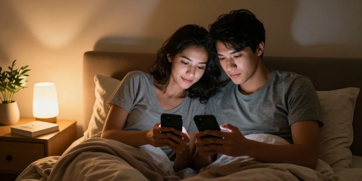 Sexting AI enhancing romantic communication in a cozy bedroom.