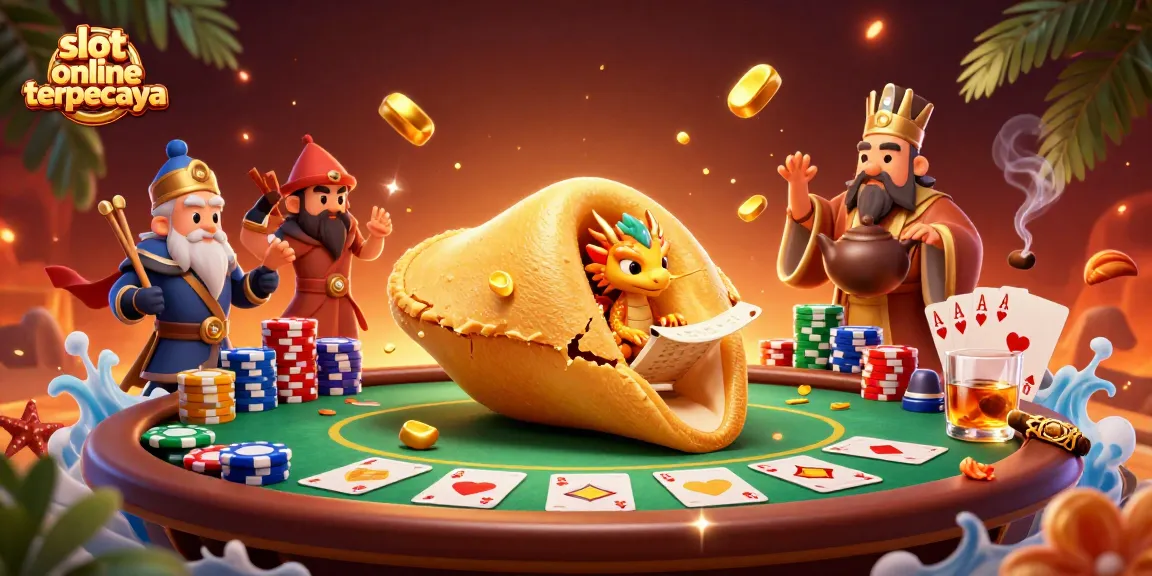 Permainan slot online terpercaya dengan citra kue keberuntungan dan karakter menarik yang bertindak sebagai penjaga.
