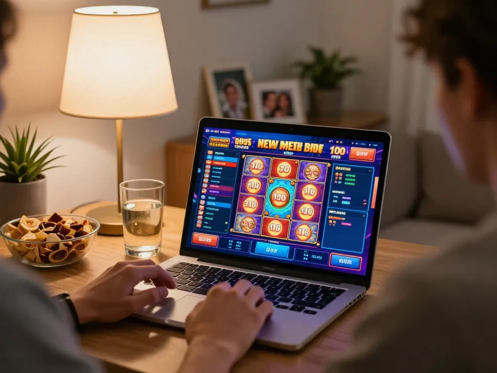 Engaging in online gaming with a slot bonus new member 100 offer in a cozy home setup.
