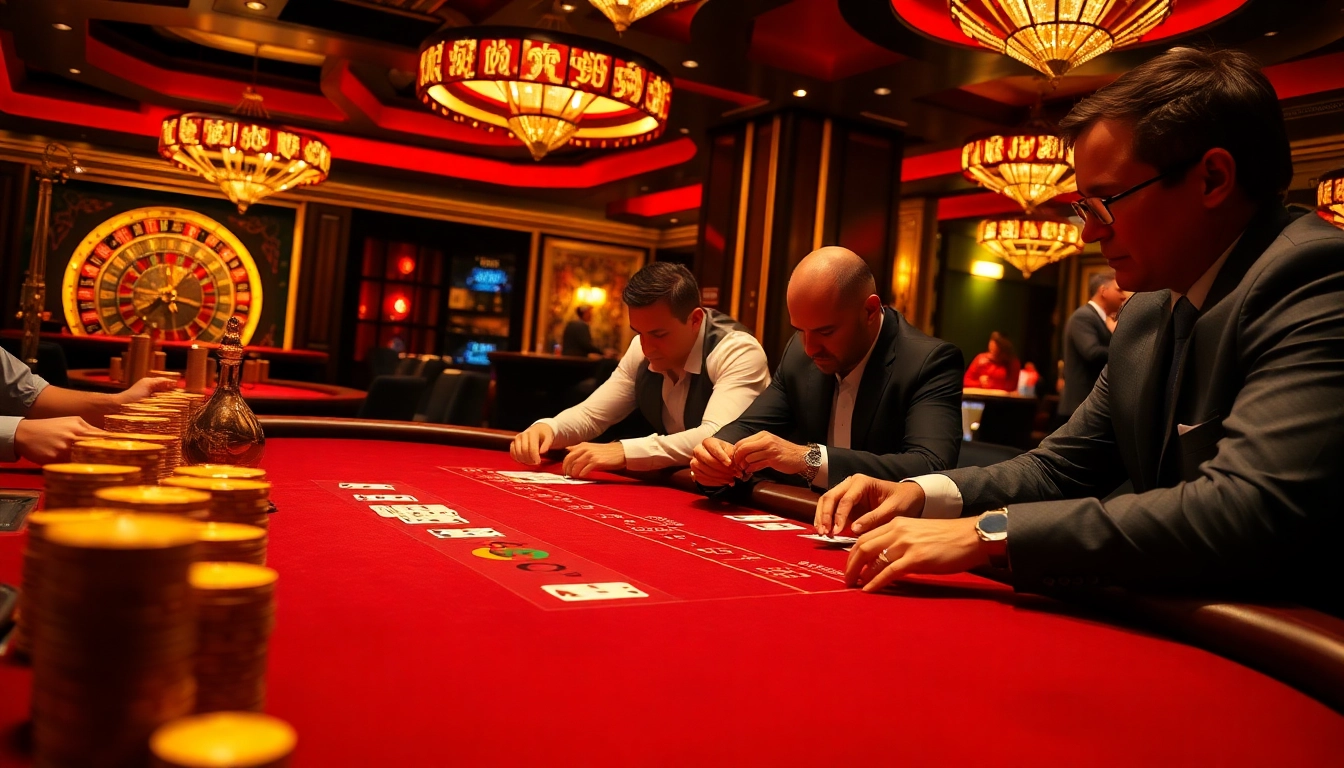 High-stakes poker players engaging at SODO-themed casino table filled with colorful chips and cards.