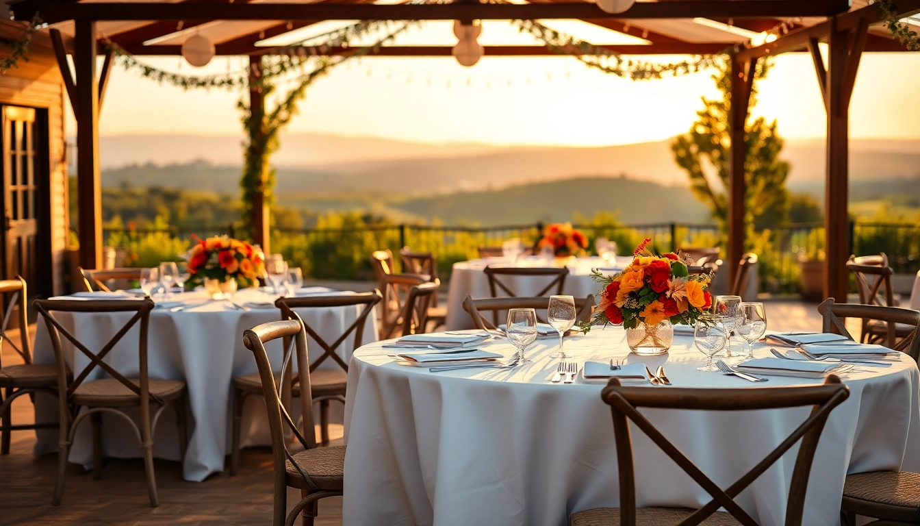 Enhance your event with our exquisite Table & Chair Rentals set up at a charming rustic wedding.