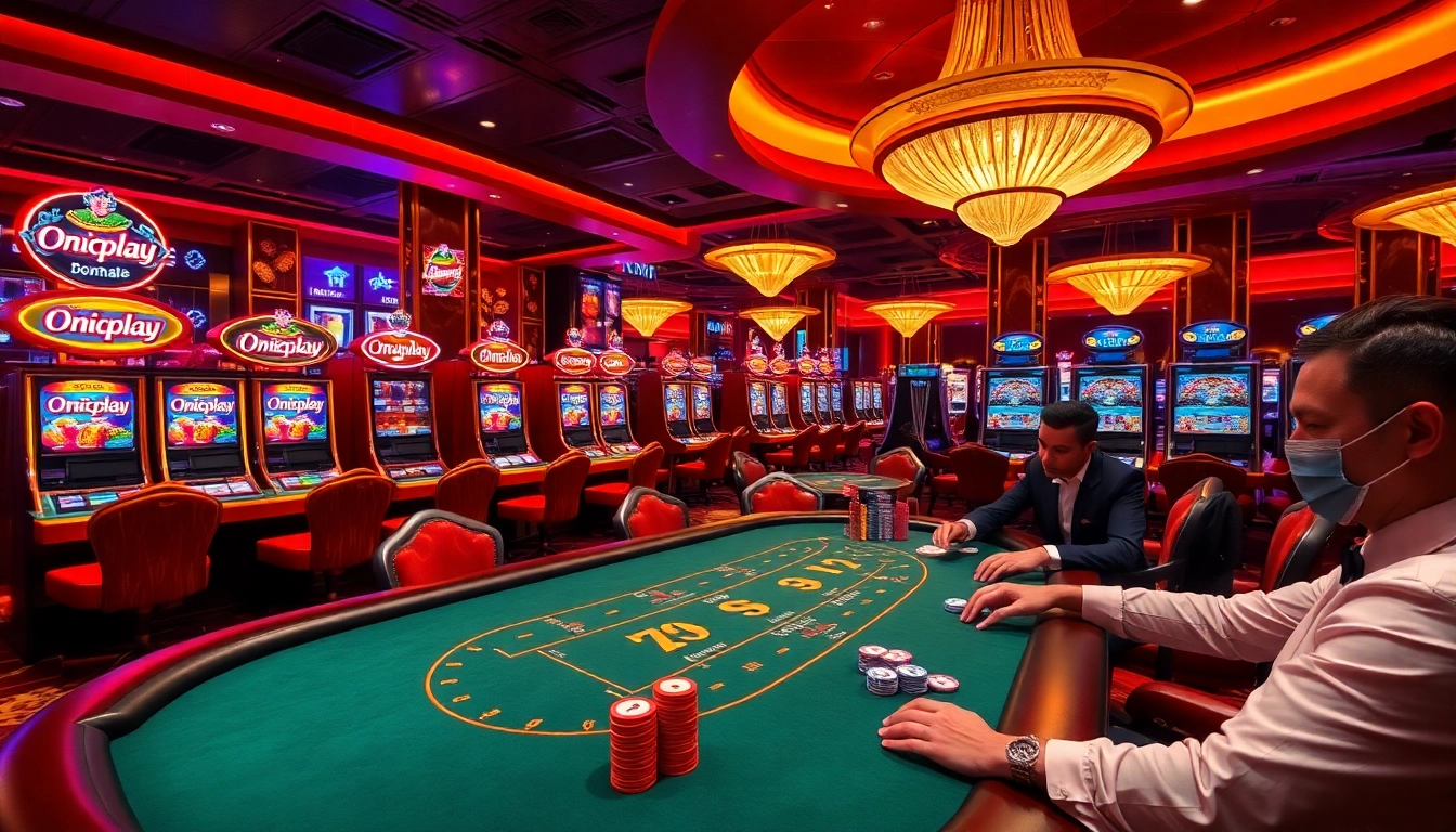 Players enjoying Onicplay slot machines in a vibrant casino atmosphere.