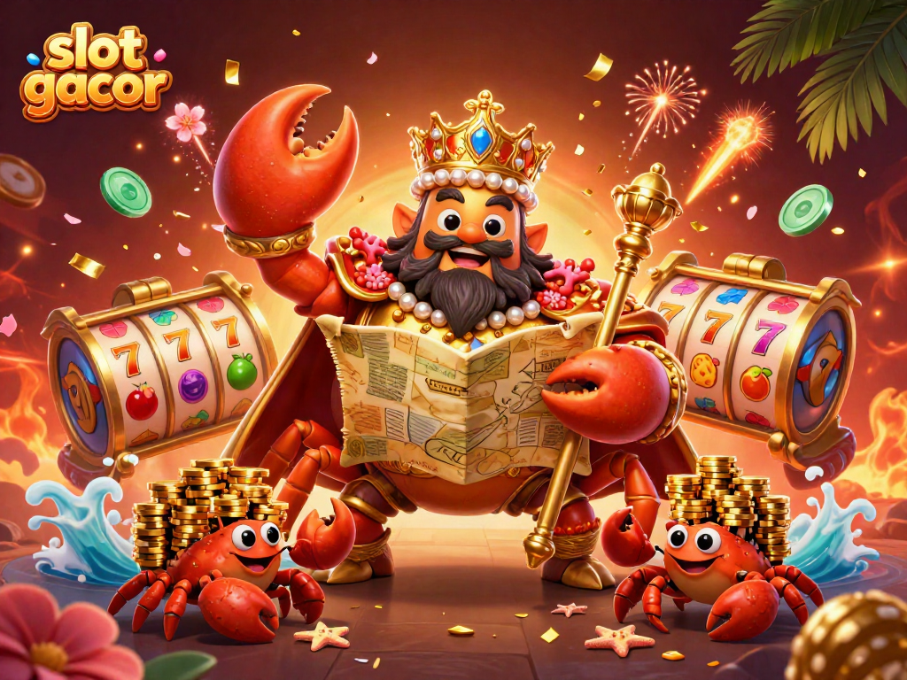 Engaging slot gacor scene featuring a golden crab emperor and playful elements of luck and fortune.
