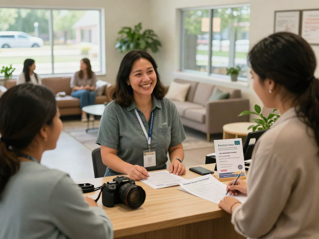 Welcoming scene for new members at home care center with bonus new member information.