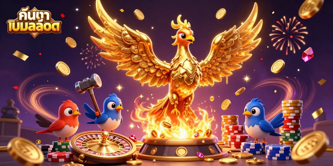 Engage in thrilling gameplay with ค้นหาเกมสล็อต featuring a golden phoenix and dynamic casino elements.