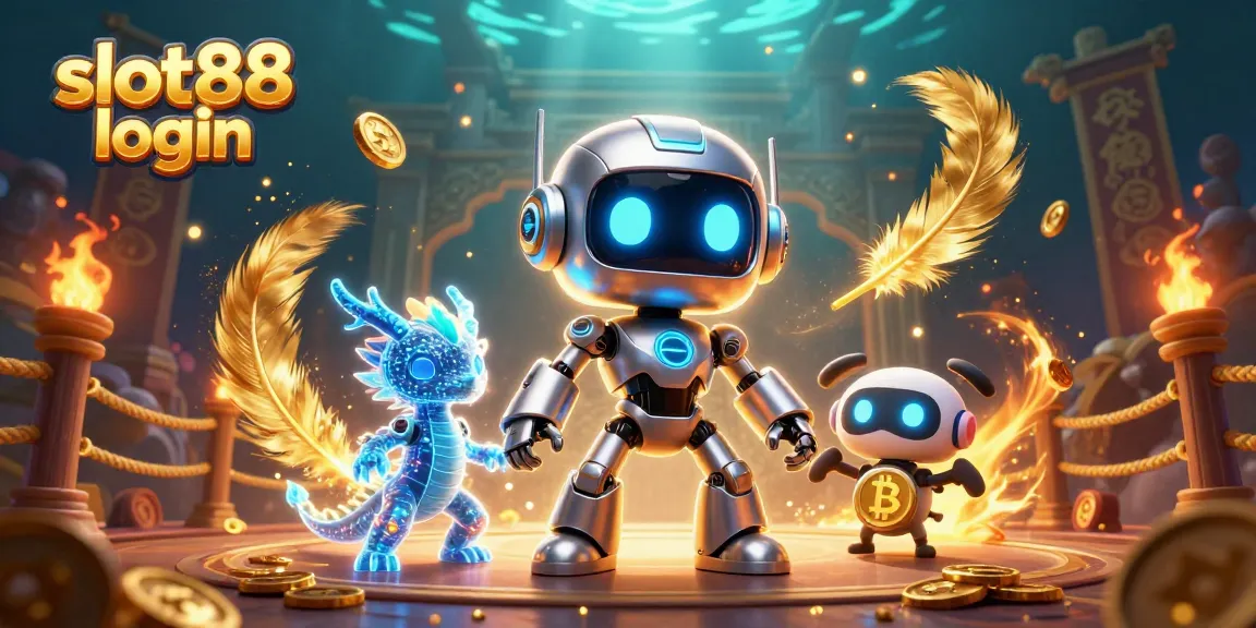 Experience thrilling slots with slot88 login, featuring vibrant digital characters and action-packed casino elements.