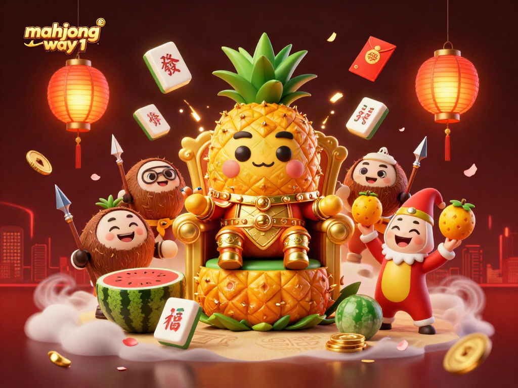 Experience the vibrant scene of mahjong way 1 featuring a golden pineapple king and lively elements in a casino.
