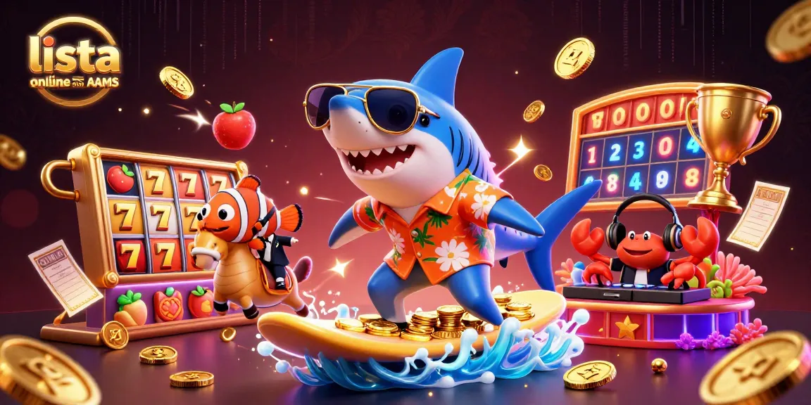 Surf energetico con uno squalo cartone animato 3D in camicia hawaiana presso lista casino online non AAMS!