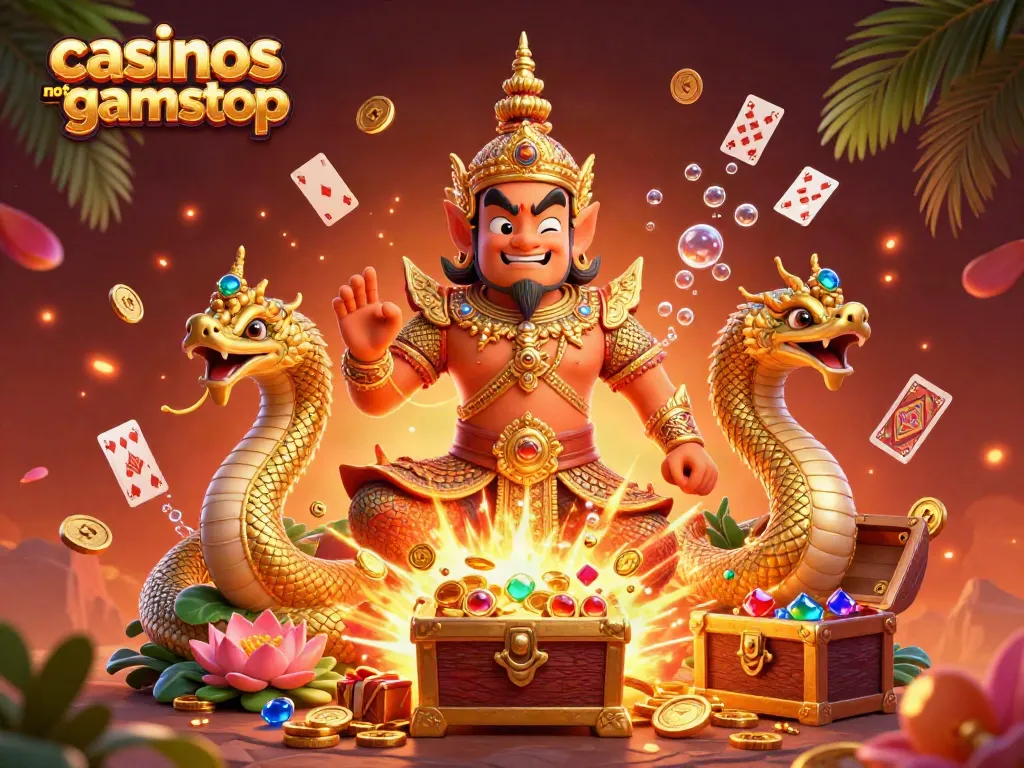 Engage with casinos not on gamstop through dynamic treasures and characters in a vibrant 3D scene.