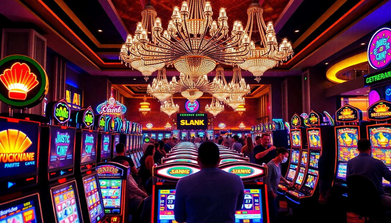 Menangkan Slot Deposit 5k dengan mesin slot yang berwarna-warni dan pemain yang bersemangat.