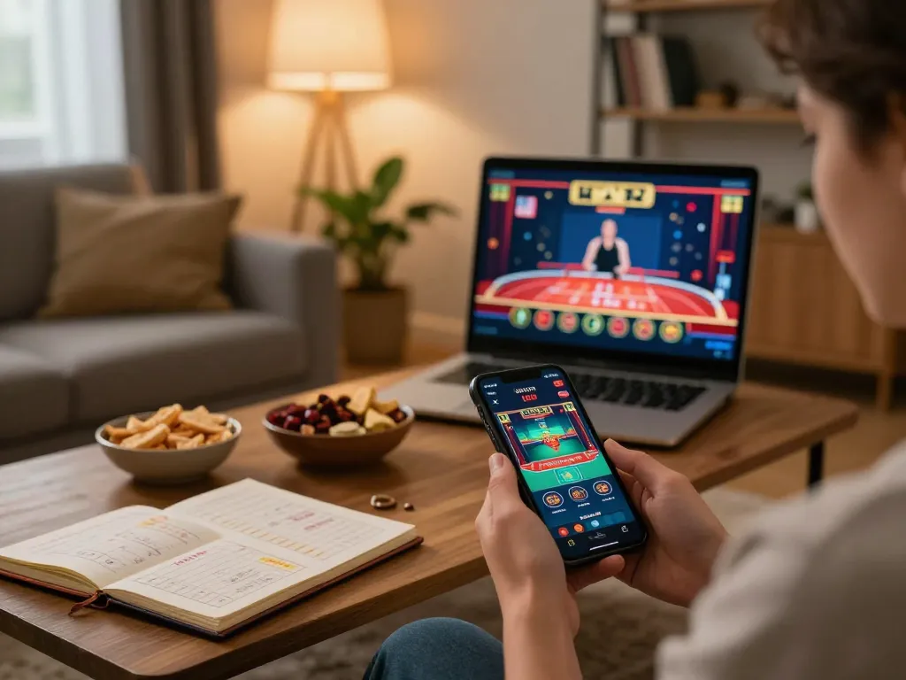 Engaging online gaming experience in a comfortable setting with casino online esteri app on smartphone.