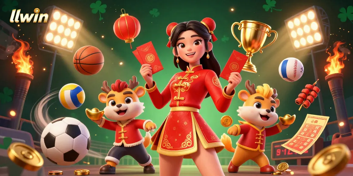 Engage with llwin's vibrant 3D casino scene featuring a joyful Asian woman and exciting gaming elements.