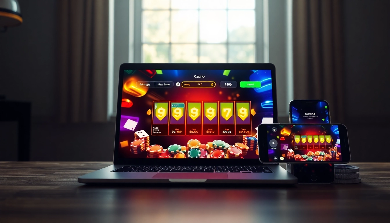 Engage with the best online casino Canada showcasing vibrant gaming screens and chips.