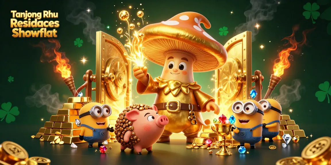 Tanjong Rhu Residences Showflat showcases a vibrant scene of magical creatures amidst gold and gemstones.