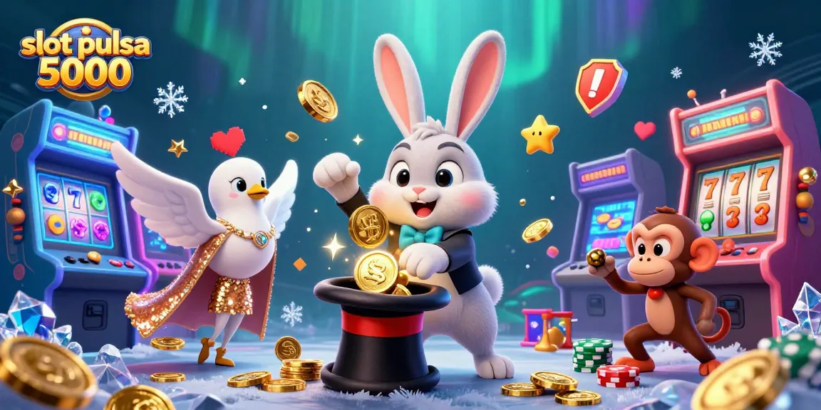 Slot pulsa 5000 menunjukkan kelincahan karakter sambil menarik koin emas dan chip poker dengan elemen permainan menarik.