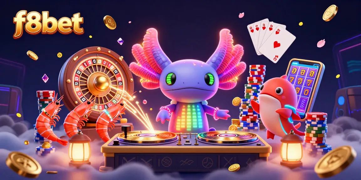 Win big at f8bet with a vibrant underwater casino scene featuring neon characters and dynamic gaming elements.