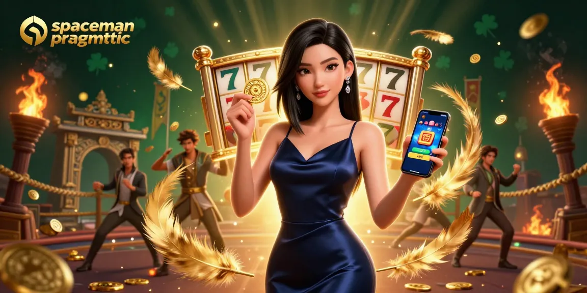 Play spaceman pragmatic slot game featuring a glamorous Asian woman in a vibrant casino setting.