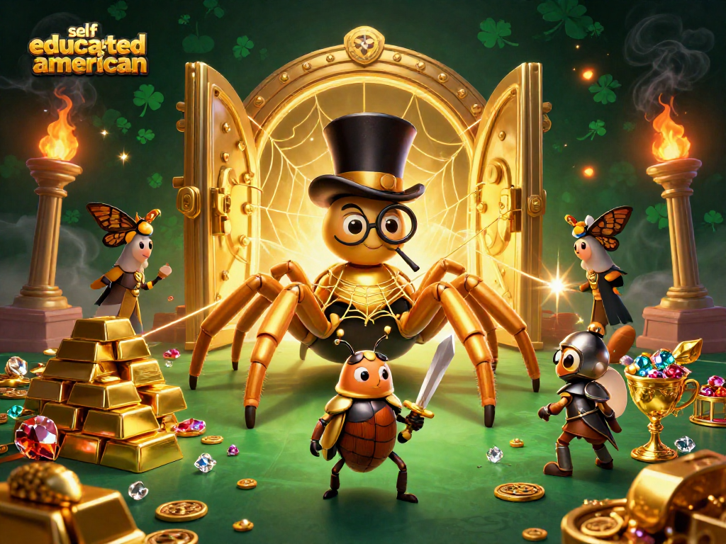 Engage with selfeducatedamerican by spinning golden slots and winning treasures in a captivating casino scene.